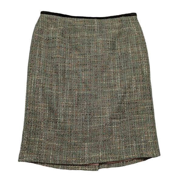 Cynthia Steffe Tweed Pencil Skirt with Velvet Trim Green and Brown Size 8 - Picture 11 of 11